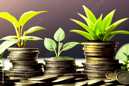 Obraz na płótnie plant growing step on coins. concept finance and accounting Generative AI w salonie