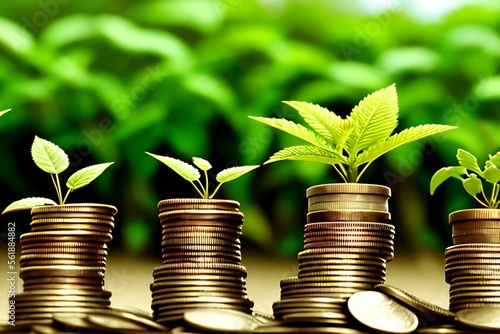 Obraz na płótnie plant growing step on coins. concept finance and accounting Generative AI w salonie