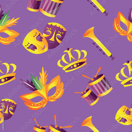Mardi Gras symbols on purpl...