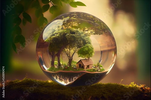 Eco-friendly environment and Earth Day with a glass globe.. Generative AI #561890474