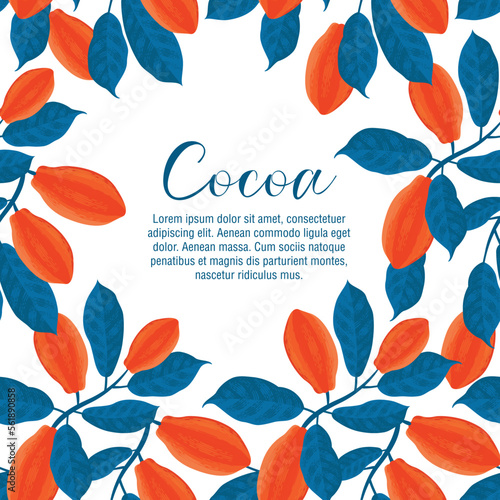 Cocoa beans banner template. Chocolate cacao beans background. Vector hand drawn illustration. Illustration in vintage style.