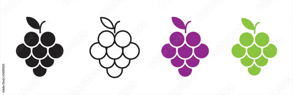 Grape icon. Grape icon set. Grape Icon Food Fruits. Different wine grapes. Bunch of grapes in simple flat style. Grape symbol and sign. Vector illustration. Grape icon. Grape icon set. Grape Icon Food Fruits. Different wine grapes. Bunch of grapes in simple flat style. Grape symbol and sign. Vector illustration.