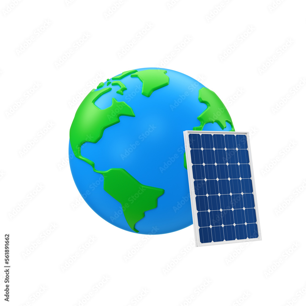 Planet earth globe 3D isolated with solar panel Planet earth globe 3D isolated with solar panel