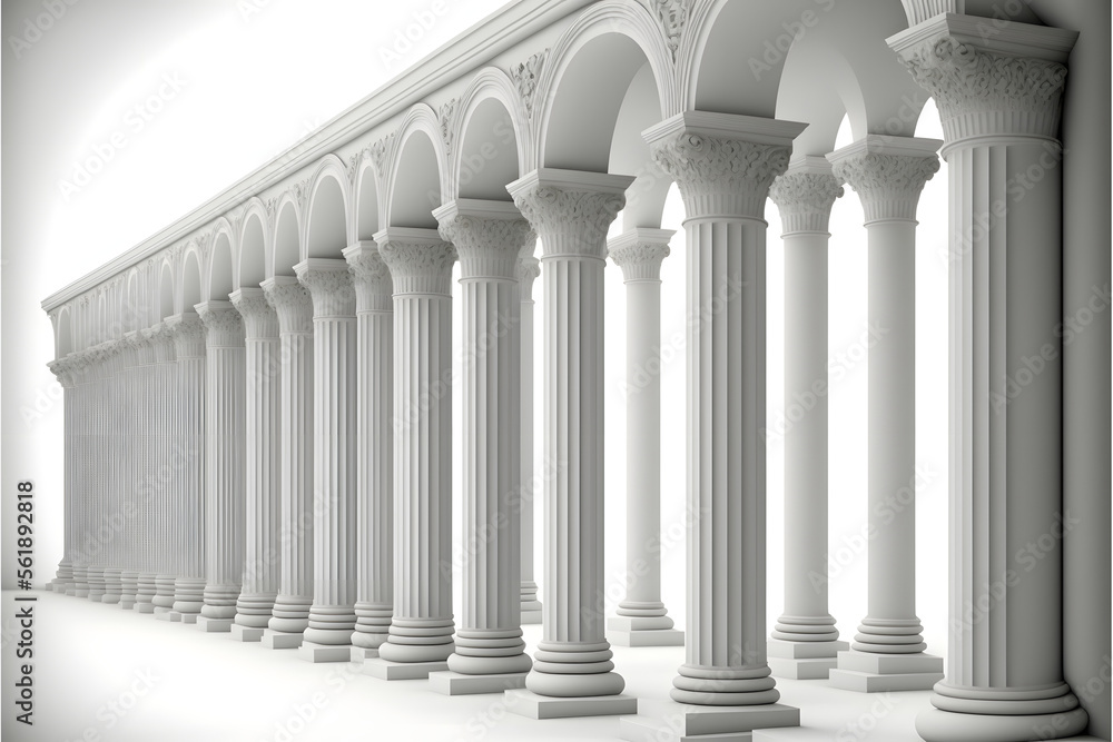 Roman columns against a white background, generative ai