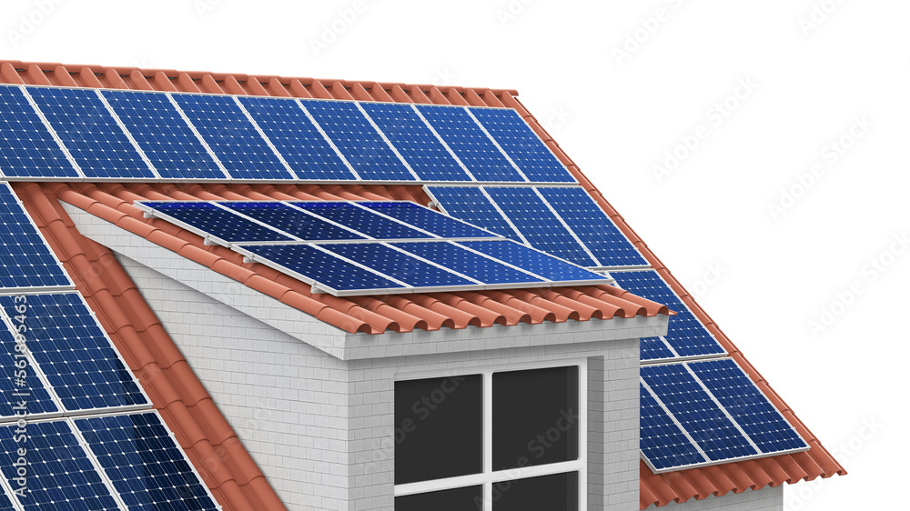 Fototapeta premium House roof with solar panel energy system