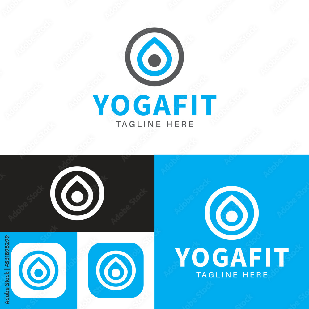 Simple Yoga Fitness logo.Circle shape. Minimal Icon Style.Vector Illustration.Black and white.Unique, elegant, modern style.
