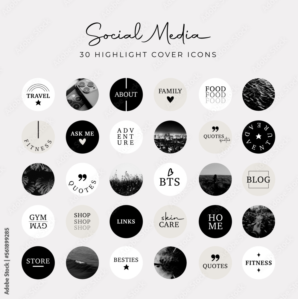 Lifestyle Social Media Text Style Icon Set For IG Stories. Modern Set For  Business, Bloggers, Marketing, Branding. Highlight Covers, Minimalist  Highlights for Instagram Stock-Vektorgrafik | Adobe Stock