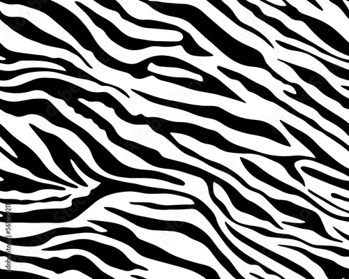 Full Seamless Zebra Tiger Pattern Textile Texture. Vector Background. Black and White Animal Skin for Women Dress Fabric Print.