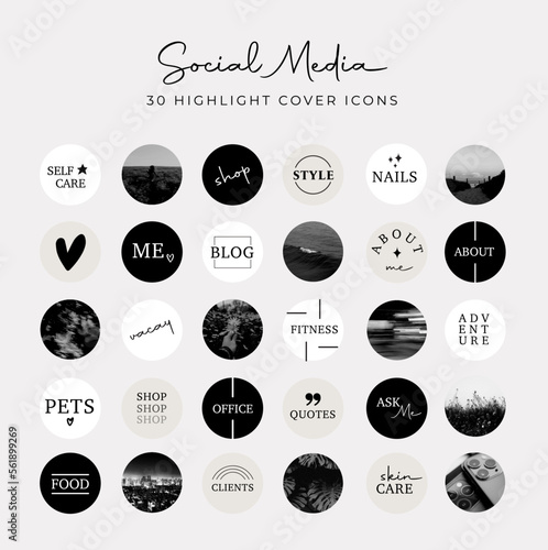 Lifestyle Social Media Text Style Icon Set For IG Stories. Modern Set For Business, Bloggers, Marketing, Branding. Highlight Covers, Minimalist Highlights for Instagram