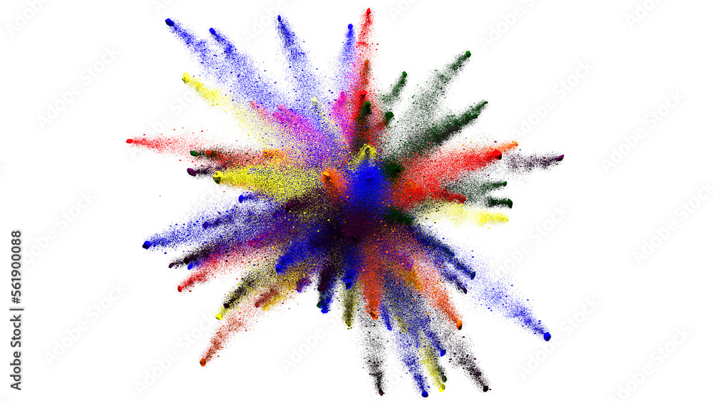 Explosion of coloured powder on a transparent background