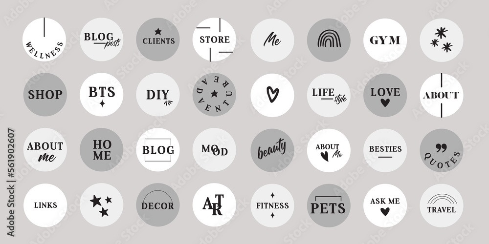 Lifestyle Social Media Text Style Icon Set For IG Stories. Modern Set For  Business, Bloggers, Marketing, Branding. Highlight Covers, Minimalist  Highlights for Instagram Stock-Vektorgrafik | Adobe Stock