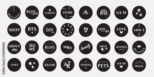 Lifestyle Social Media Text Style Icon Set For IG Stories. Modern Set For Business, Bloggers, Marketing, Branding. Highlight Covers, Minimalist Highlights for Instagram