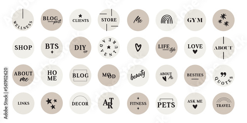 Lifestyle Social Media Text Style Icon Set For IG Stories. Modern Set For Business, Bloggers, Marketing, Branding. Highlight Covers, Minimalist Highlights for Instagram