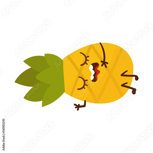 Cute Cartoon Emotional Pineapple character stickers on white background 
