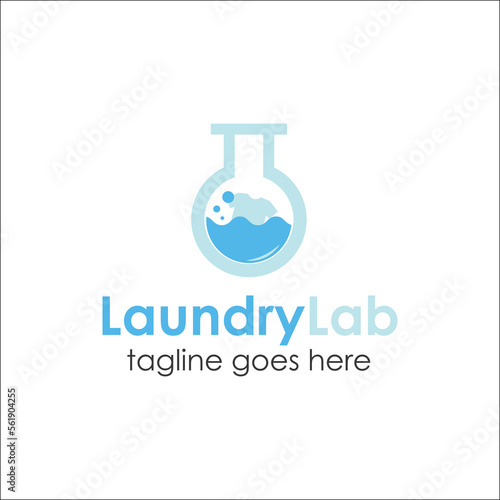 Laundry Lab Logo Design Template with lab icon and wash icon, Perfect for business, company, app, technology, mobile, etc