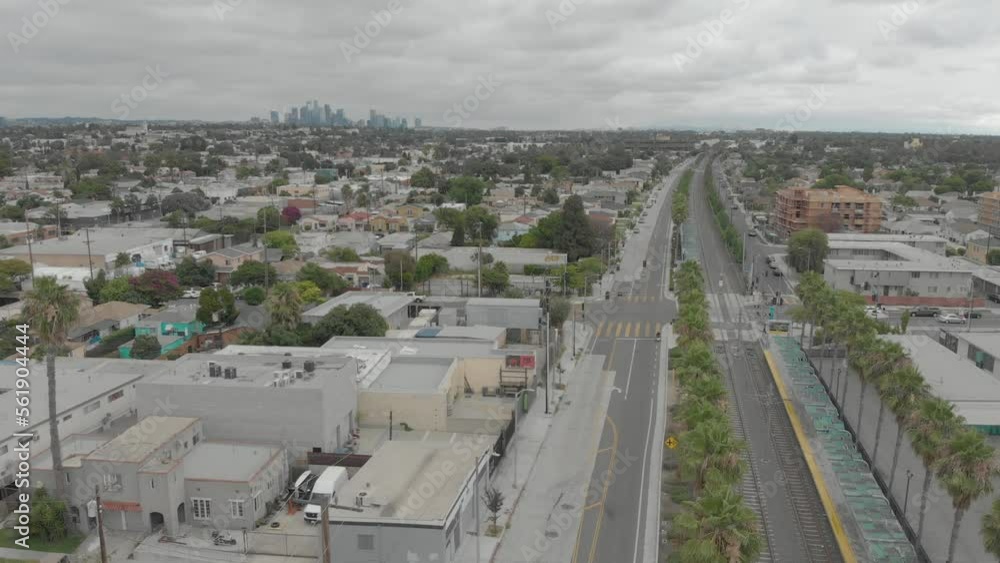 Wide view of downtown Los Angeles skyline on a cloudy overcast day from South Los Angeles. Wide view of downtown Los Angeles skyline on a cloudy overcast day from South Los Angeles.