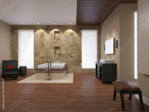 unique modern bathroom interior design 3d rendering inspiration