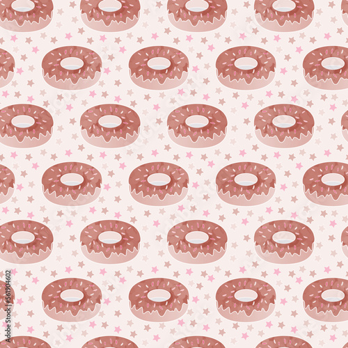 Donuts seamless background with starst on pink background