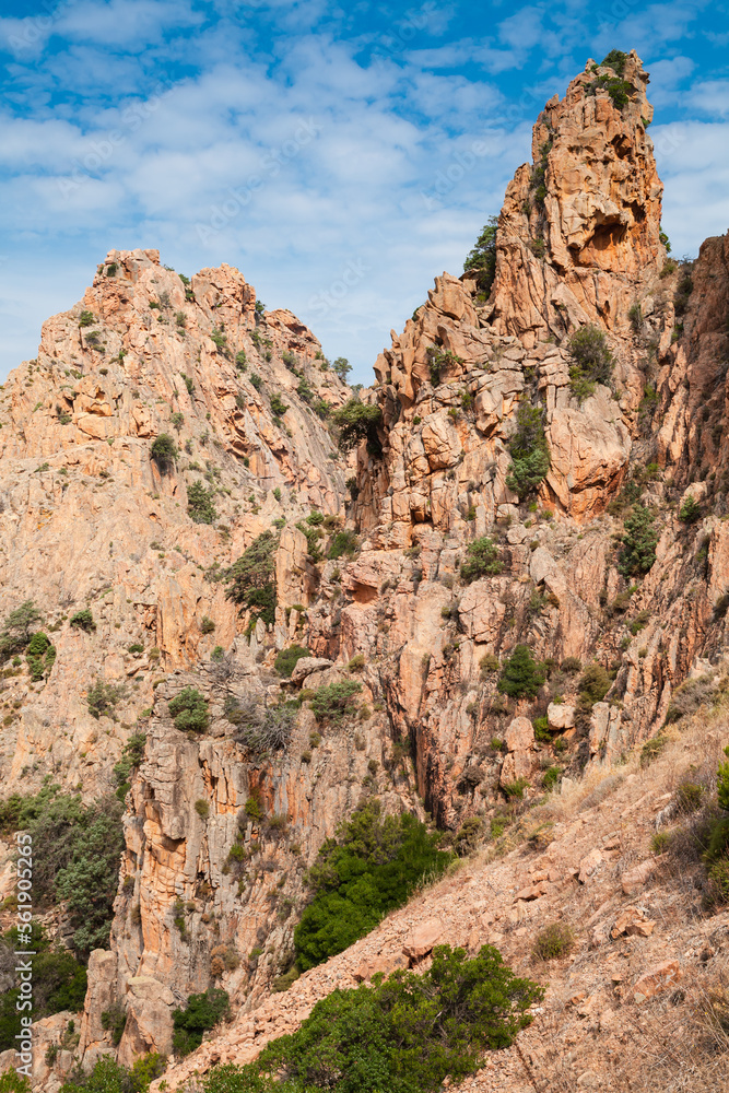 Rocks of Calanques de Piana, Corsican mountains located in Piana