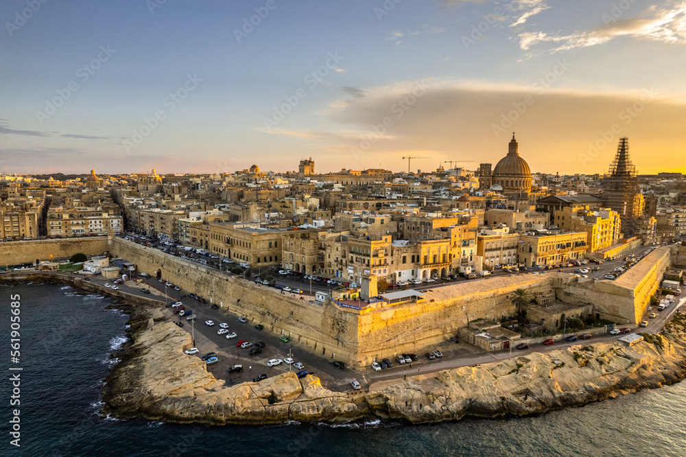 Fototapeta premium Valletta, Malta aerial drone view over old town