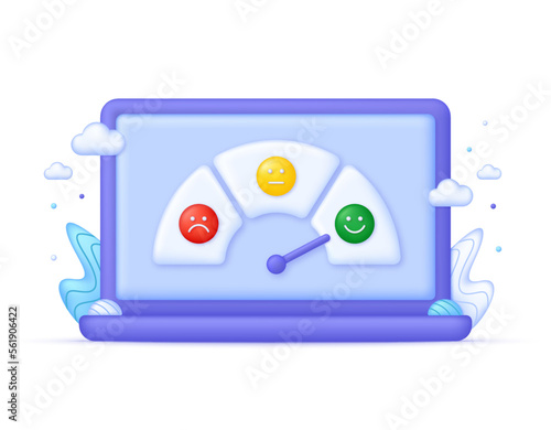 3D Feedback emotion scale on Computer. Reviews with good and bad rating. Feedback in the form of emotions