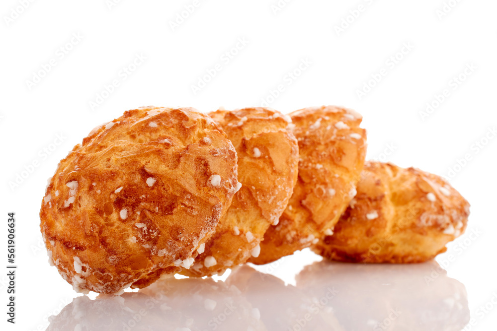 Several sweet chouquette, close-up, isolated on white. Several sweet chouquette, close-up, isolated on white.