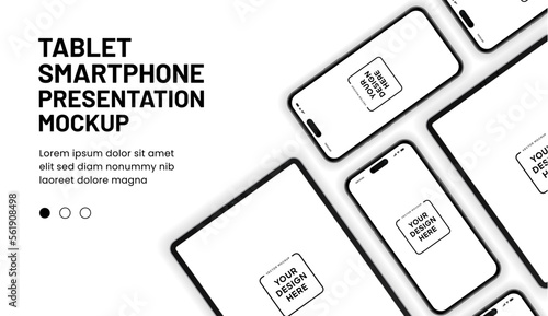 Modern laptop mockup front view and smartphone mockup high quality isolated on white background. Notebook mockup and phone device mockup for ui ux app and website presentation Stock Vector.