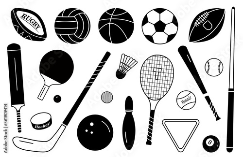 Fényképezés Sport silhouette balls and equipment set