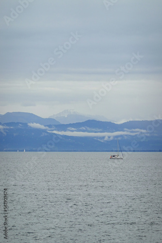 Panorama of Bodensee lake and a yacht, the view from Romanshorn, Switzerland © nastyakamysheva