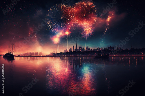 new years eve fireworks in landscape