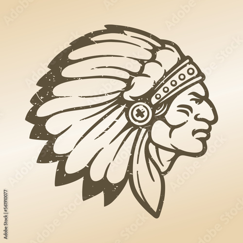 Native American Chief Illustration Clip Art Design Shape. Indian Warrior Silhouette Icon Vector.