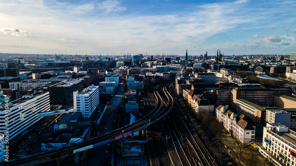 Hamburger City aerial drone view , mias de tren 