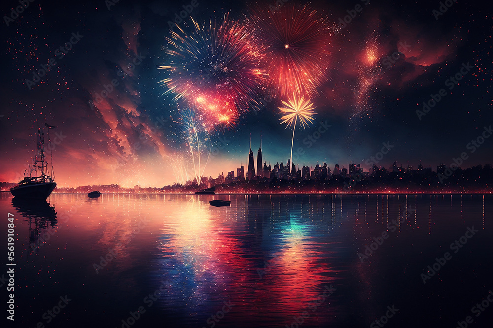 new years eve fireworks in landscape