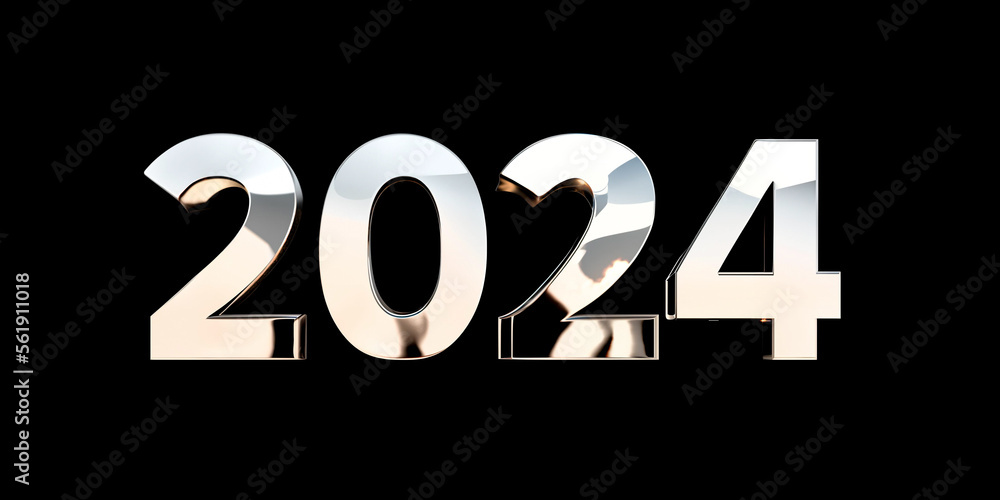 2024 year 3d text text on black, CGI 3d 4K and ai generated.