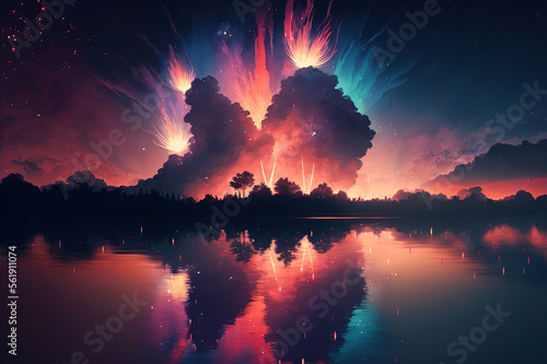 new years eve fireworks in landscape © hotstock
