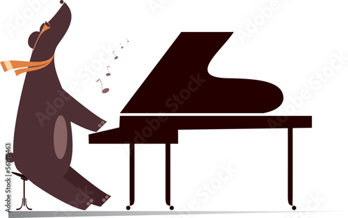 Funny bear a pianist isolated illustration. 
Cartoon bear is playing music on piano and singing. Isolated on white background
