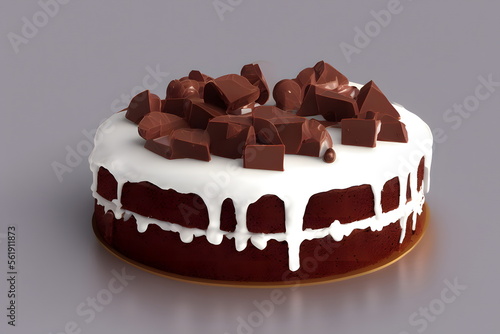 3d rendering illustration of chocolate cake, generative ai