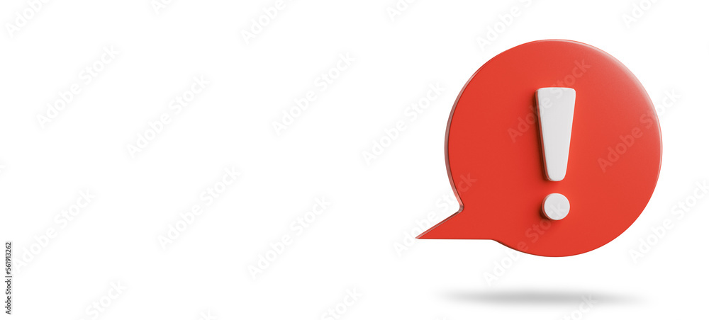 Exclamation mark with speech bubble on white background - obrazy, fototapety, plakaty 