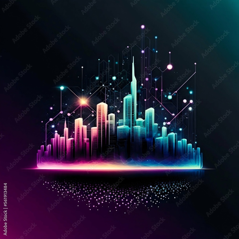 Future technology cyber night city 