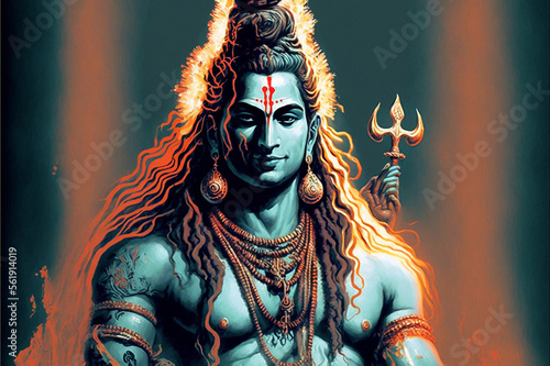 Lord Shiva Gott der Zerstörung epische Pose mit Tribuvhan für t-shirt print, poster - Religiöse hinduistische Kunst	 photo