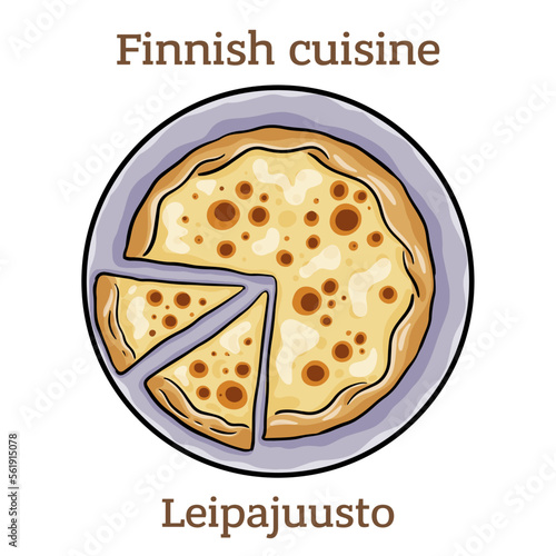 Leipäjuusto. This cheese is most often made from cow's milk but can also be made from reindeer or goat's milk. It is most delicious with cloudberry jam.  Finnish food. Vector image isolated.