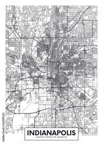 City map Indianapolis, urban planning travel vector poster design