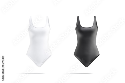 Obraz na plátně Blank black and white one-piece swimsuit mockup, front view