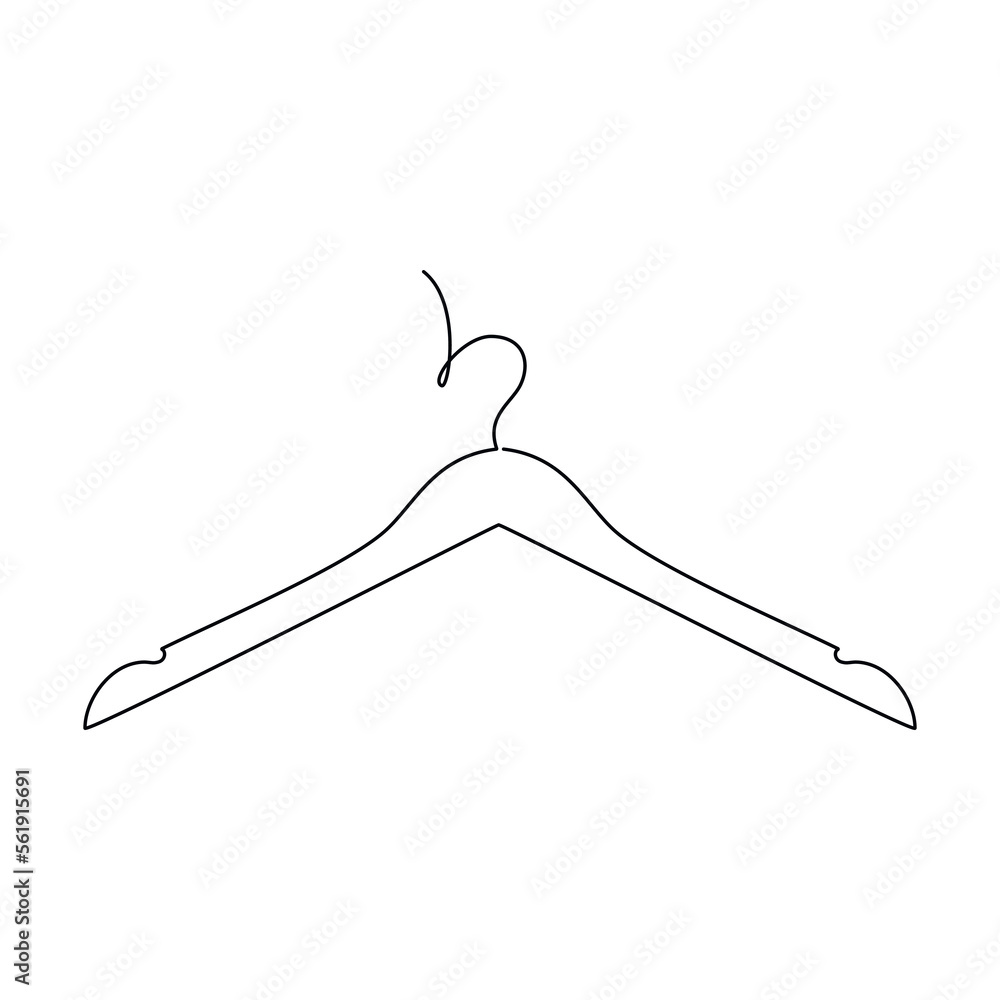 Vector one line continuous drawing. Hand drawn clothes hanger icon isolated. Minimal design element for banner, flyer, showcase, retail shop, outlet, card, logotype. Sale concept. - obrazy, fototapety, plakaty 