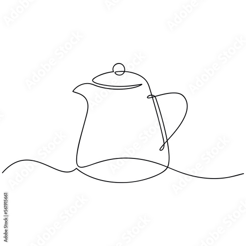 Teapot vector one line continuous drawing illustration. Hand drawn linear silhouette icon. Minimal outline design element for print, banner, card, brochure.