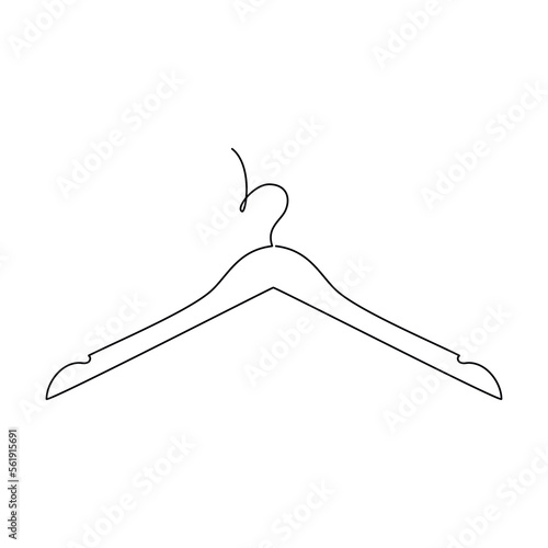 Vector one line continuous drawing. Hand drawn clothes hanger icon isolated. Minimal design element for banner, flyer, showcase, retail shop, outlet, card, logotype. Sale concept.