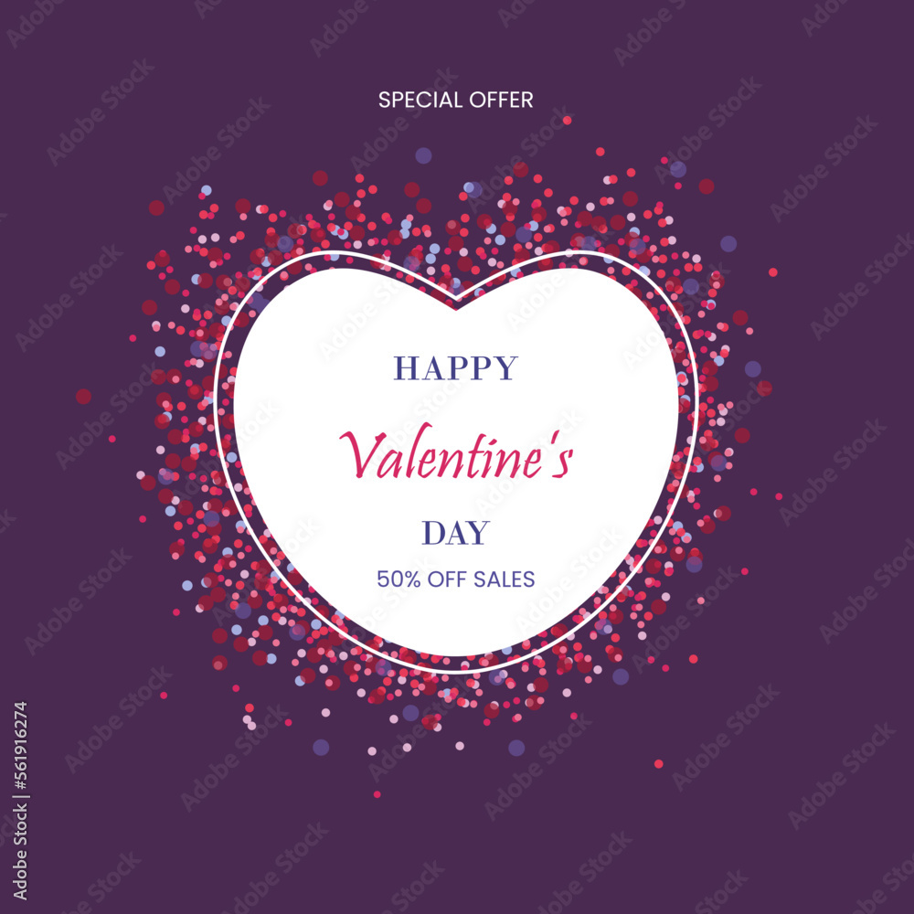 Happy valentine's day sale template heart for invitation, flyers, posters, brochure, banners on purple background