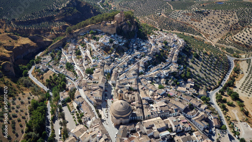Aerial drone view of the white village Montefrio considered to be one of National Geographic's Best Views In The World. Touristic destination. Holidays and vacation. Travel the world.  photo