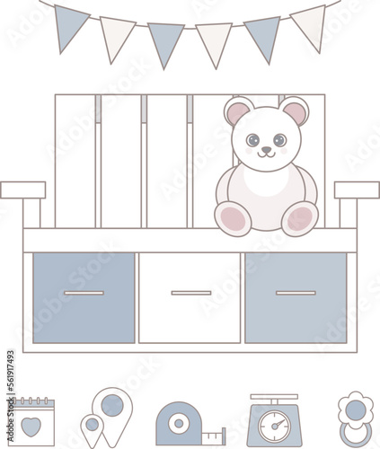 Illustration newborn metric for children bedroom. Newborn announcement cards © Vitayuliaart