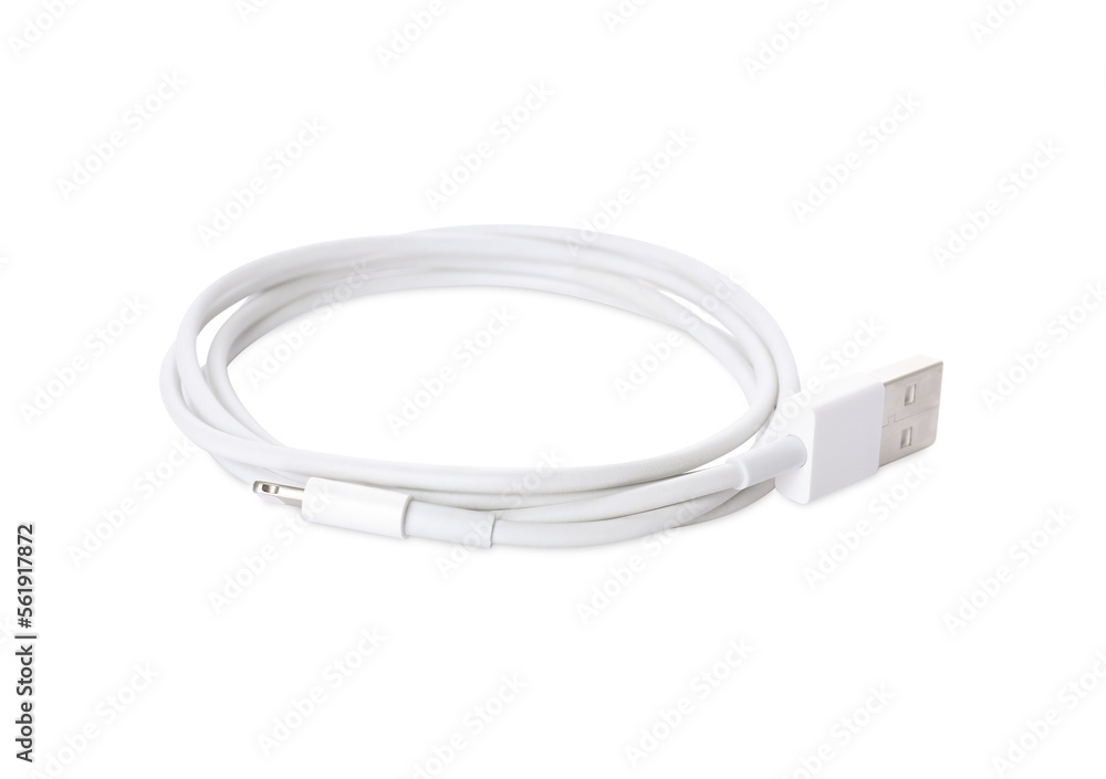 USB cable with lightning connector isolated on white USB cable with lightning connector isolated on white